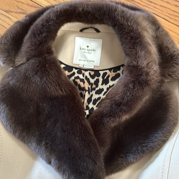 Kate Spade Briella Wool Faux Fur Collar Coat Tan Sz14 - Picture 5 of 8